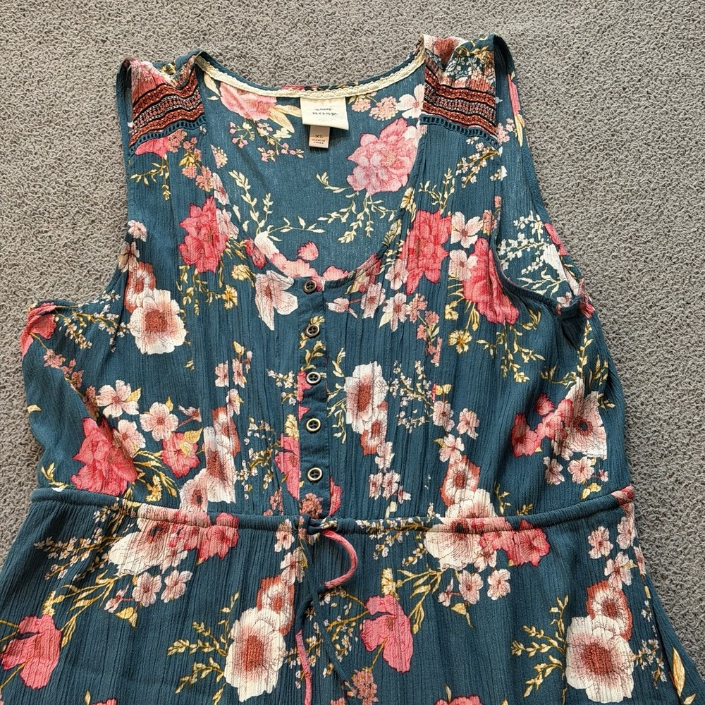 Knox Rose Teal Floral Midi Maxi Dress Sleeveless Boho Cottage Peasant Women's XL - Picture 3 of 12